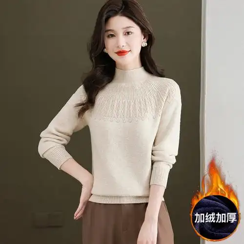 羊绒衫女半高领毛衣短款套头宽松加大码韩版加厚羊毛打底衫毛衣女秋冬