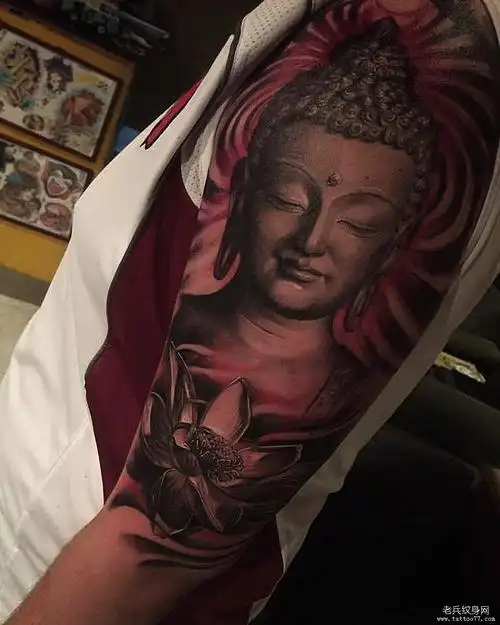 手臂佛祖莲花纹身图案