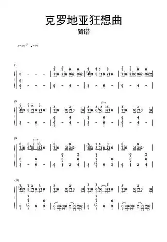 克罗地亚狂想曲简谱乐谱