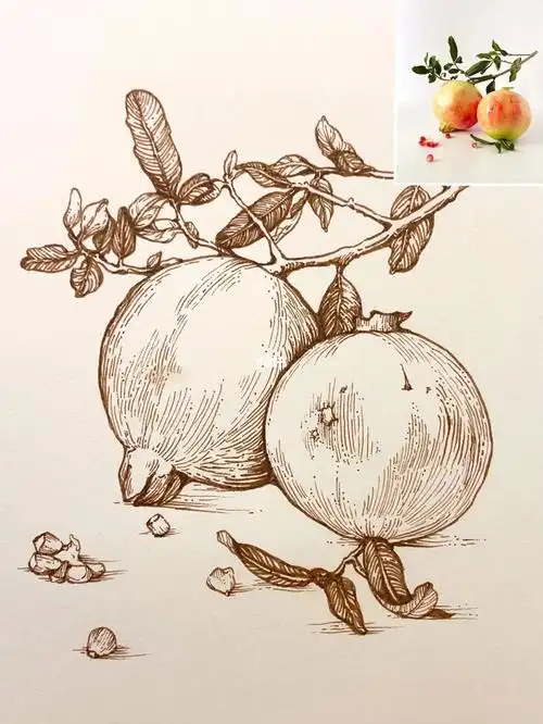 蔬果篇石榴针管笔线描详细绘画过程06