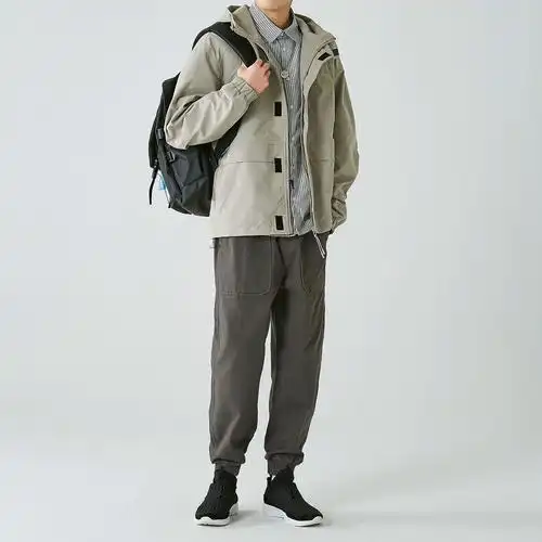 写意春秋款 日系简约纯色连帽风衣男装 基础款 百搭休闲防风外套男潮