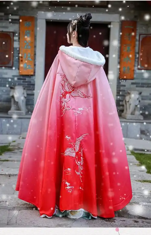 米大摆渐变色汉服汉元素斗篷绣花复古连帽斗篷-如意橱中国风9929#199