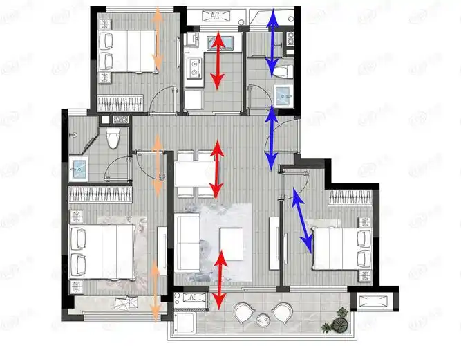 (主要的空气对流线路)