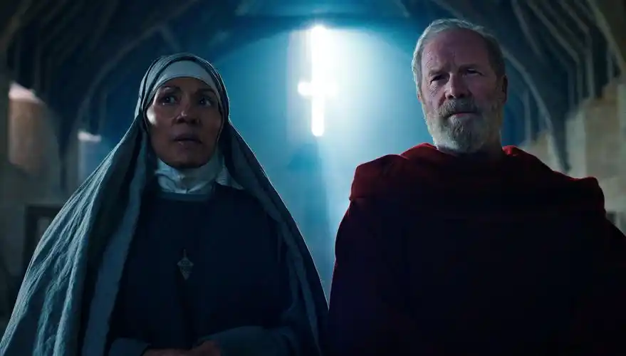cursed (l to r) caroline lee johnson as abbess nora and peter