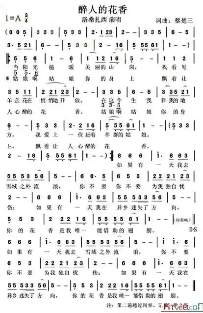 《醉人的花香》(洛桑扎西演唱)_歌谱简谱_歌词简介_曲谱资料
