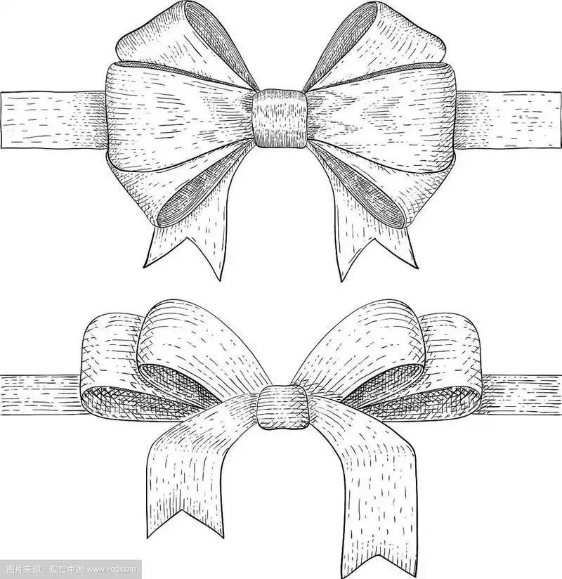 丝带蝴蝶结手绘复古素描