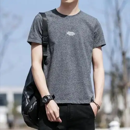 男士t恤新款夏季男士短袖t恤修身时尚百搭t恤圆领韩版半袖打底衫男装