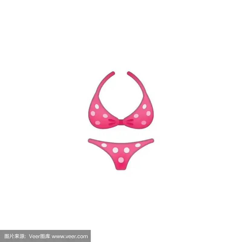 比基尼矢量图标.孤立性感的粉色圆点比基尼表情,表情插图