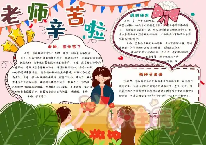 手绘卡通老师辛苦啦教师节小报手抄报电子模