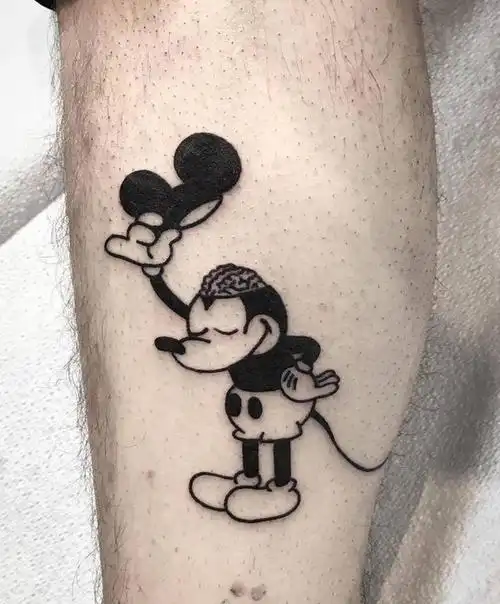 米老鼠纹身图片_腿部new school纹身图案