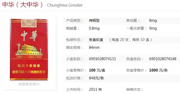 免税香烟【中华大中华香烟】2018中华大中华烟价格表和图片查询