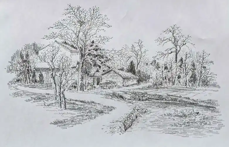 写生鄂中京山乡村小景