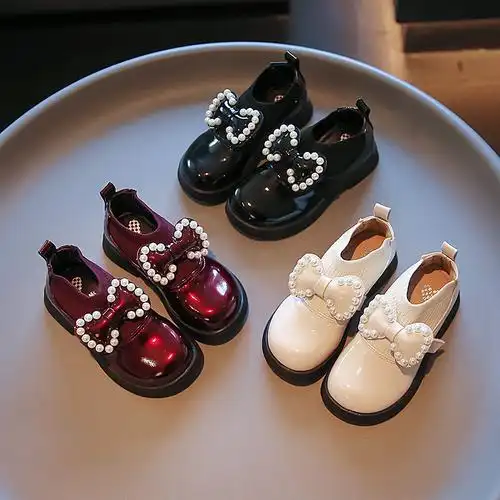 女童公主鞋2022年秋季新款时尚蝴蝶结可爱小女孩皮鞋黑色单鞋批发