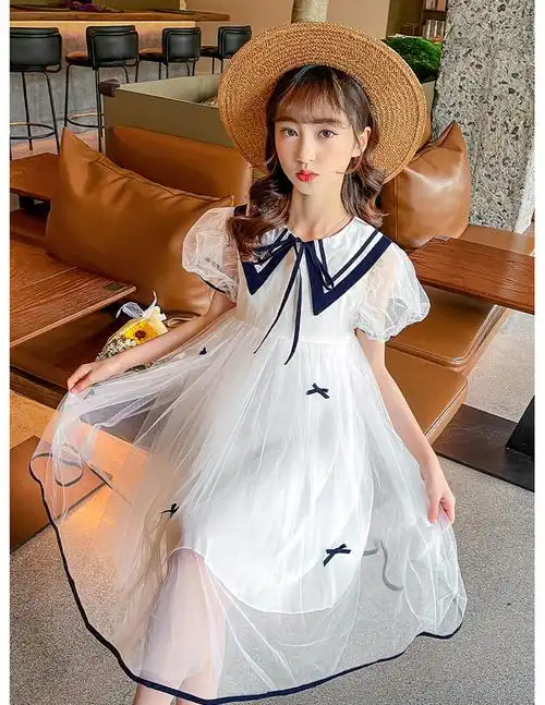 荷棠梦女大童裙子10岁女孩连衣裙夏季9新款8学院风7韩版2022小学生裙