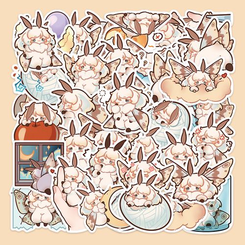 40张原创卡通蛾子朴洛洛贴纸可爱笔记本电脑手账本水杯装饰贴画