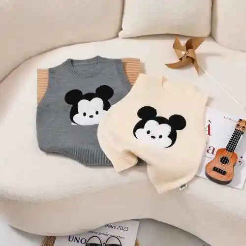 童装男童针织背心儿童无袖毛衣2024春秋新款卡通米老鼠米奇毛坎肩