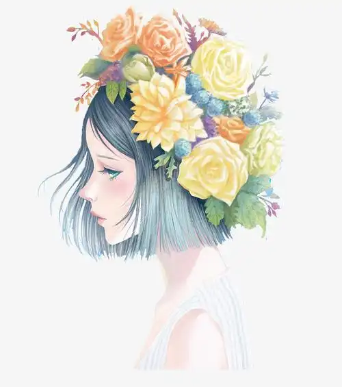 头戴花环的女孩插画