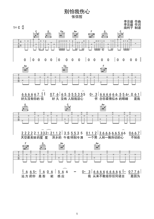别怕我伤心吉他谱张信哲c调吉他图片谱2张