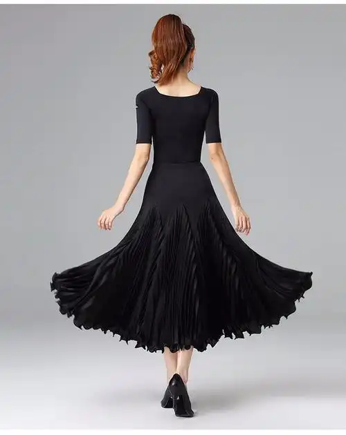 丹宝罗交际舞大摆半身裙国标舞裙华尔兹舞裙女飘逸百褶摩登舞裙子 女