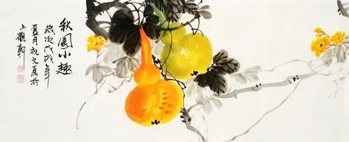 秋实福禄葫芦条幅对开四尺手绘装饰画客厅写意国画