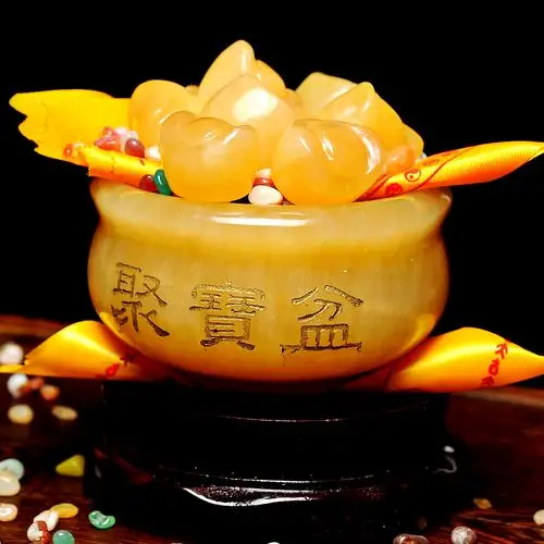 聚贤阁 开光天然黄玉元宝聚宝盆招财旺财风水