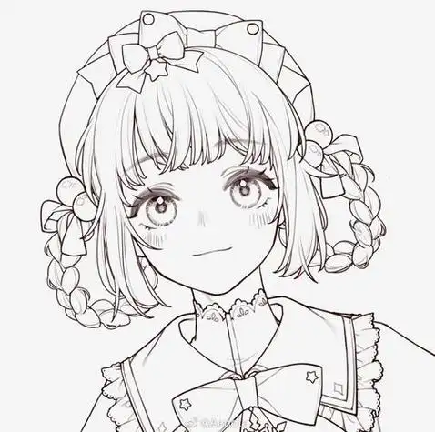 少女漫画小清新彩铅橡皮章胶带画黑白绘画教程素材画美丽的动漫女孩