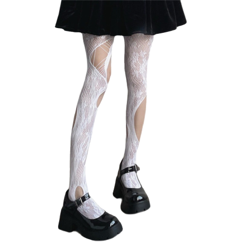 撕裂破洞渔网袜 手撕视觉连裤 袜新款 潮流渔网袜女生街头穿搭丝袜 -