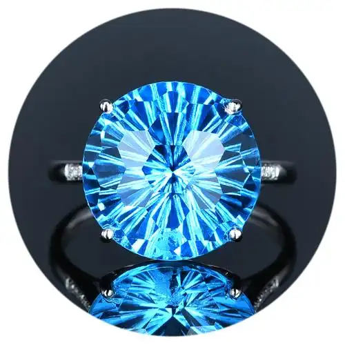 10.51ct天然托帕石戒指烟花切工18k金镶嵌钻石