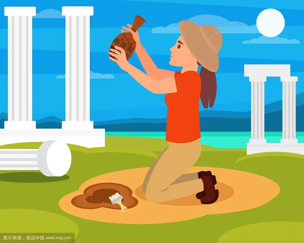 手里拿着旧陶罐的女考古学家