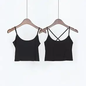 无袖女裹胸超短款露脐上衣小吊带背心后背交叉修身内搭圆领打底衫