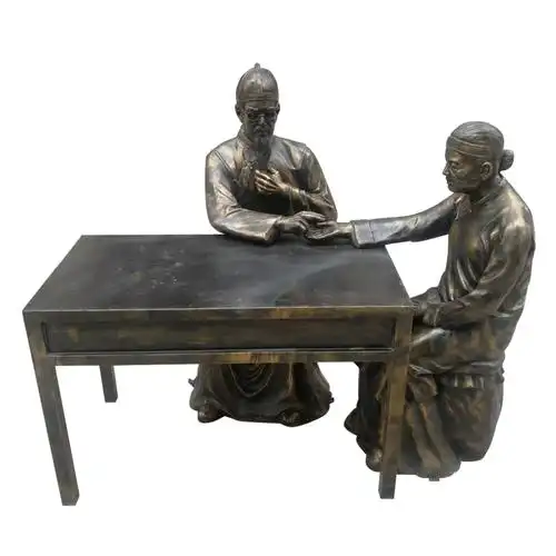 雕塑玻璃钢仿铜古代老中医号脉问诊中医文化医馆摆件