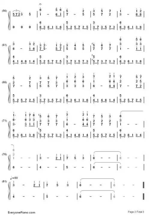钢琴五线谱求译成简谱