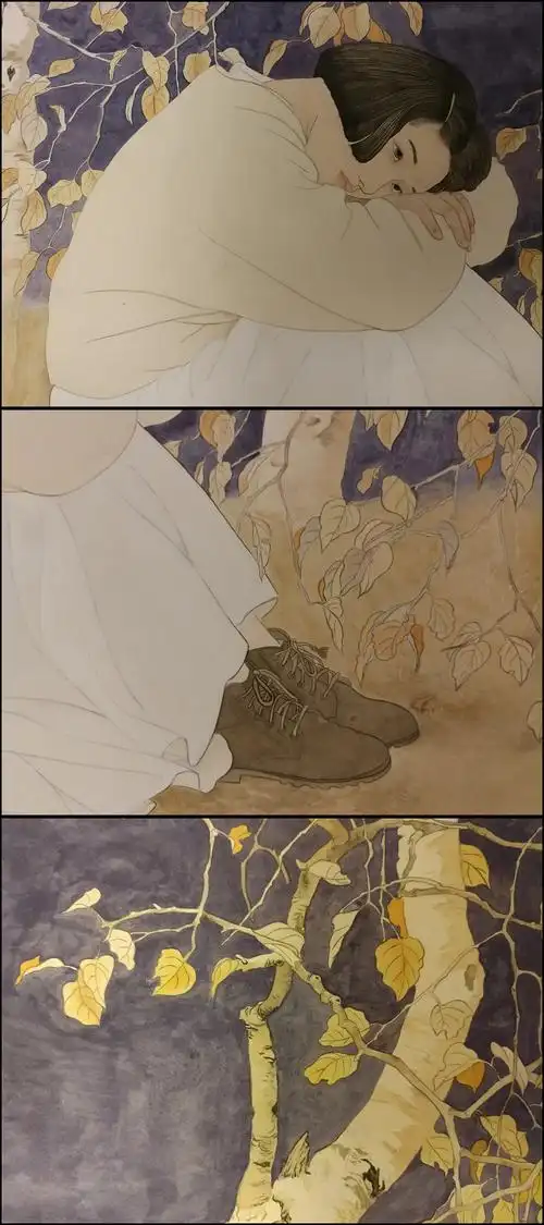 【模写】何家英 巨作『秋冥』 挂轴 中国画家 中国古书画(肉笔挂轴:描