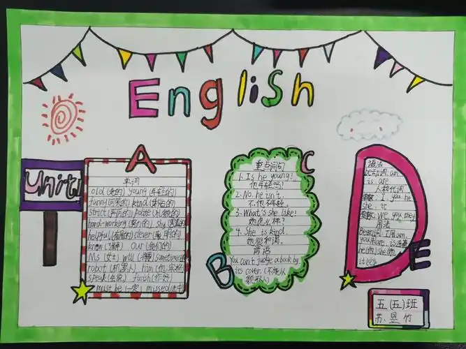 五五班英语一单元复习优秀小报