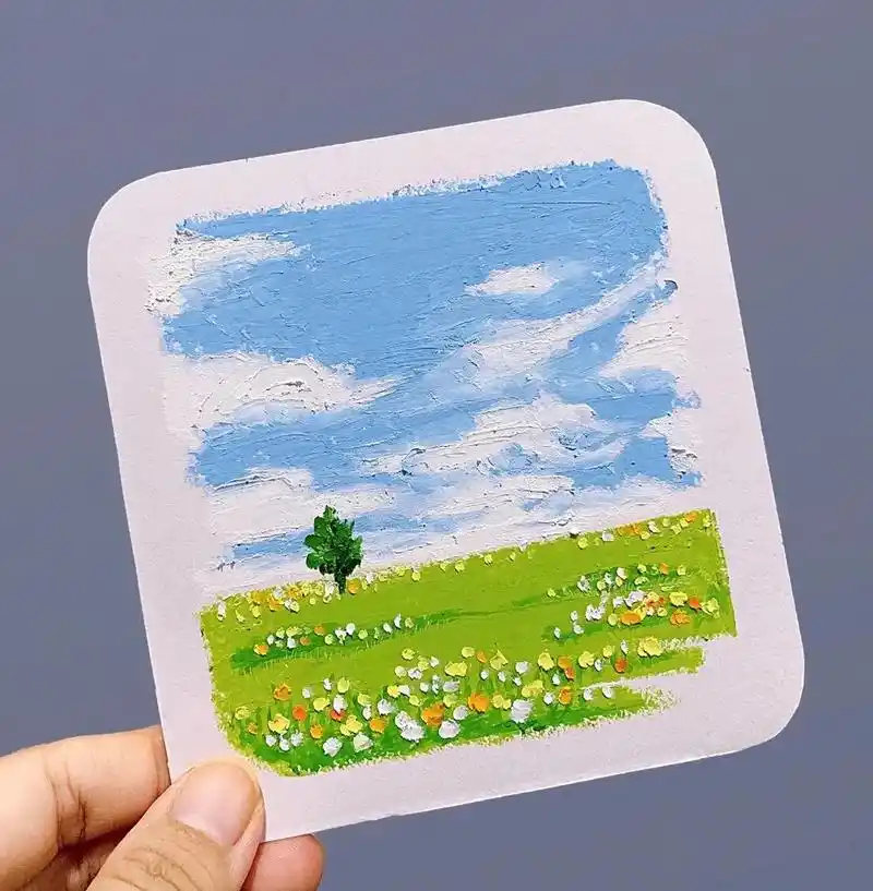 解压方式 #油画棒绘画作品 #小清新治愈系 - 抖音