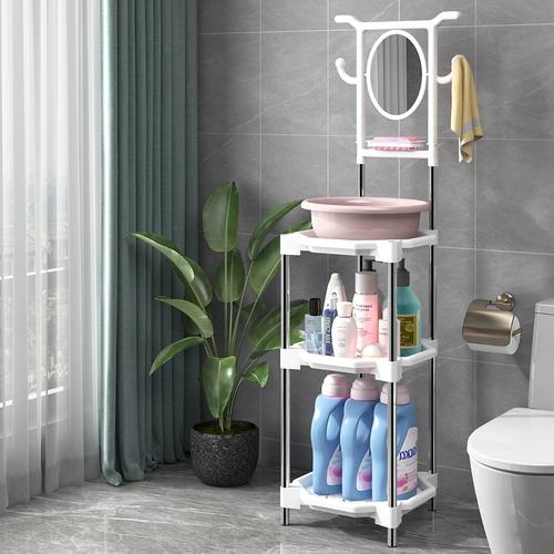 洗脸盆架家用落地盆架不锈钢洗脸架子带镜子多层农村结婚脸盆架子