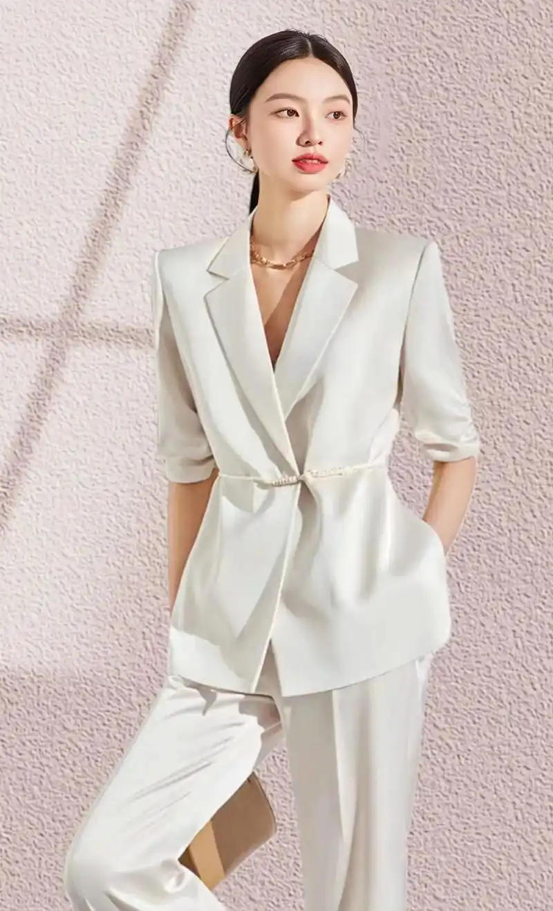 新中式白色西装套装女夏季薄款.