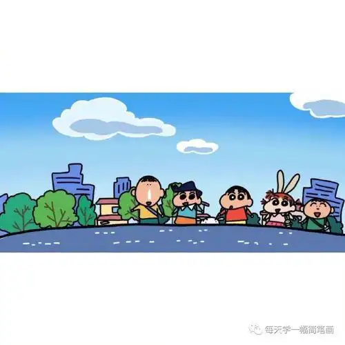 每天学一幅简笔画一组超治愈的蜡笔小新背景图