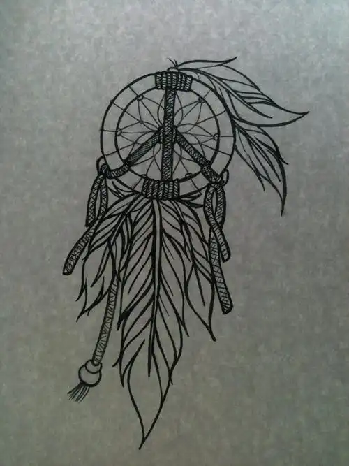 黑灰素描创意文艺唯美梦幻捕梦网纹身手稿