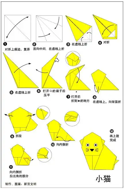 小猫3折纸图解与方法教程