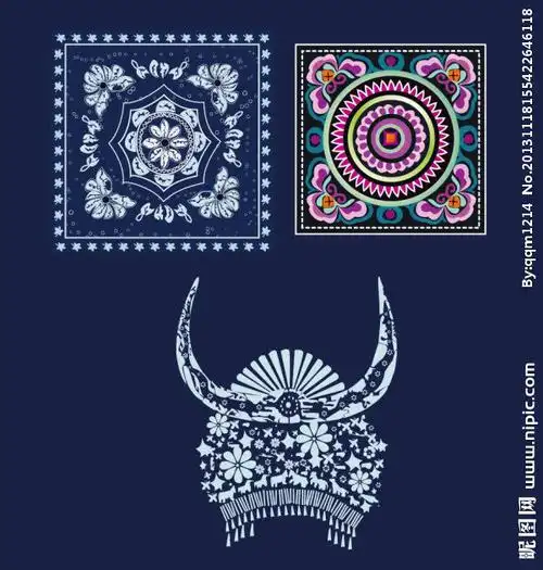 苗族头饰蜡染刺绣花纹