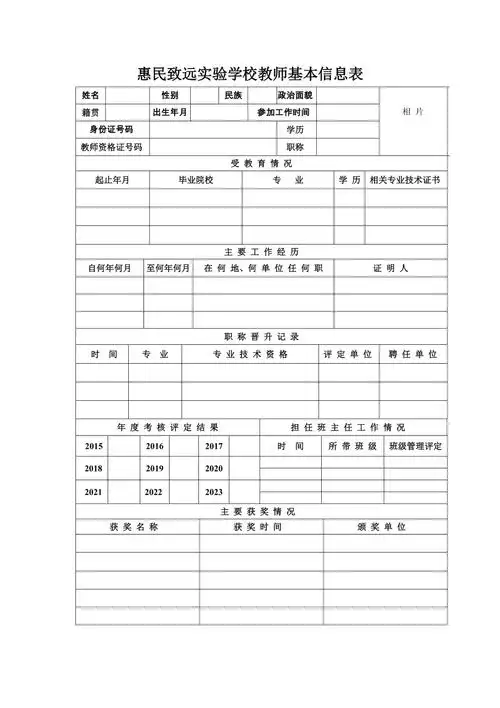 教师个人基本信息表
