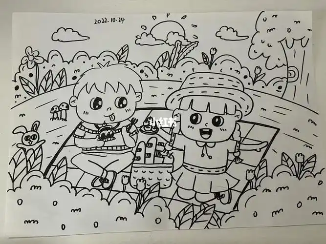 《春游》《野炊》马克笔涂色,是比油画棒的强点#简笔画  #教师考编