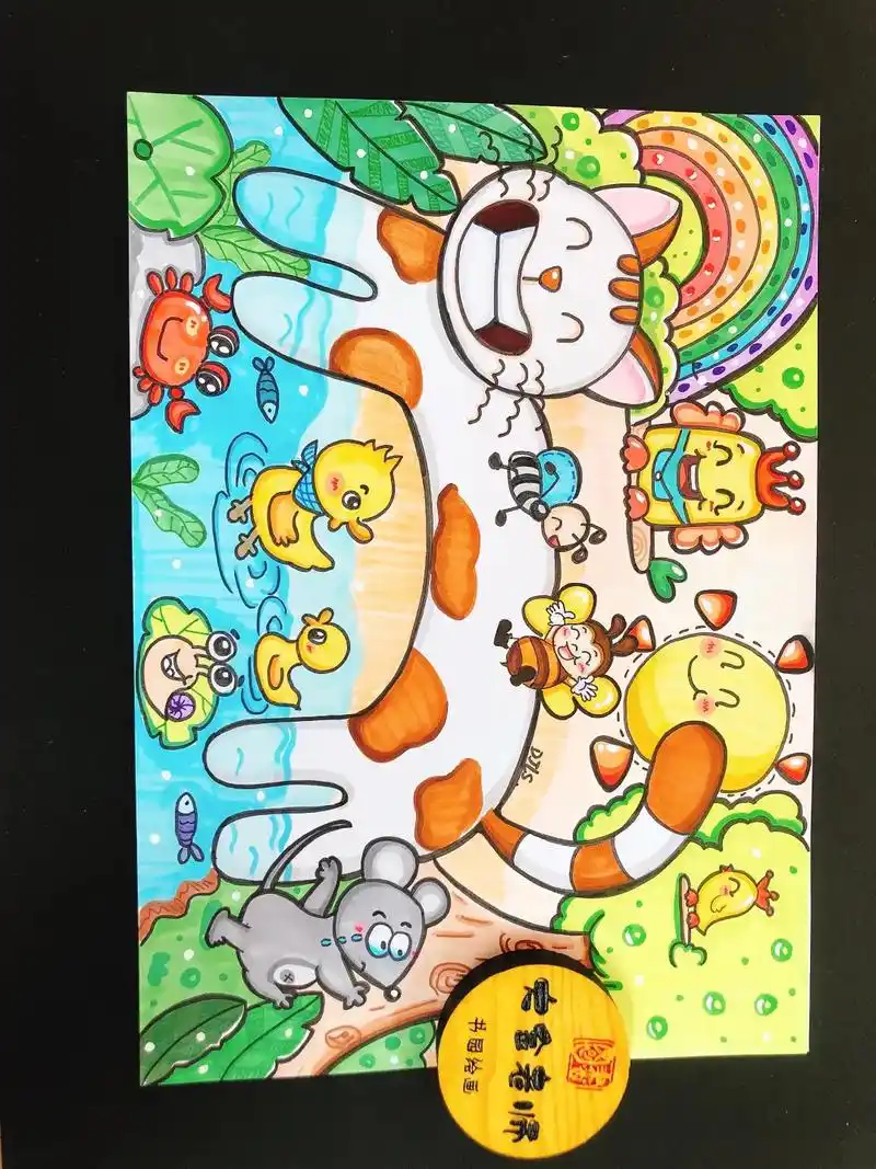原创马克笔儿童画可爱的猫