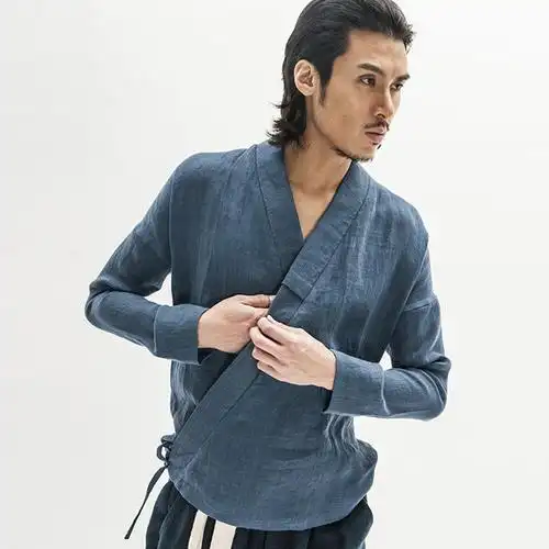 柒唐中国风亚麻改良汉服民族服装长袖唐装上衣新款中式男装居士服