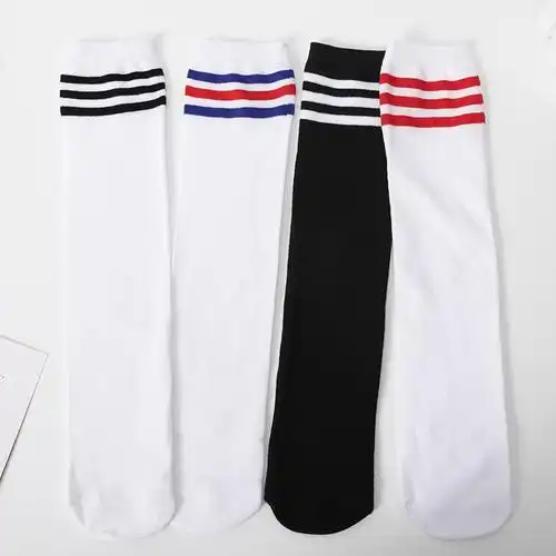 长筒足球袜三条杠儿童校服学生袜条纹白色长筒袜男女61儿童节表演