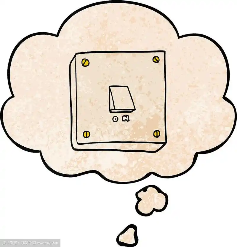 卡通灯开关和思想泡沫在垃圾