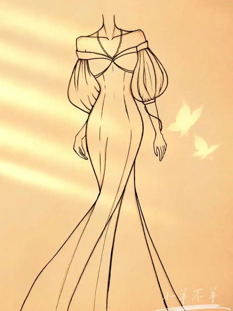 美女黑白简笔画#绘画教程64(附过程) 婚纱礼服手绘简笔画74绘画过程