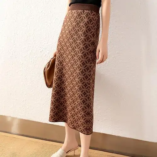 2021早秋新款直筒气质高腰中长款一步包臀针织半身裙女筒裙