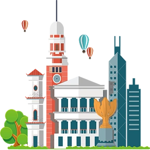 21周年电子小报手抄报模板卡通香港城市标志性建筑插画元素香港市区